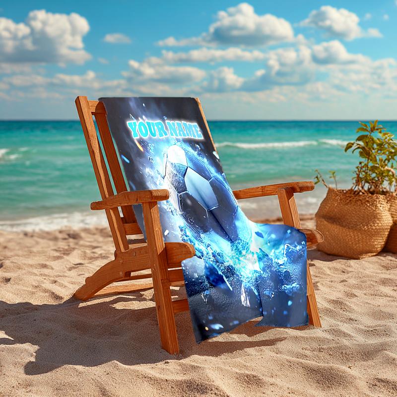 1PC Custom Name "Powerful Soccer Ball" Beach Towel Highly Absorbent And Sand-Resistant Towel for Swimming, Pool, Yoga, And Travel Lightweight