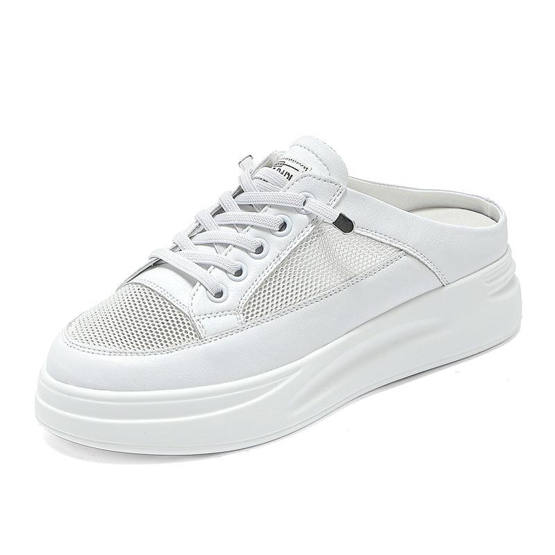 New leather little white shoes women's casual and lightweight women's shoes trendy women's half-tray breathable mesh board shoes