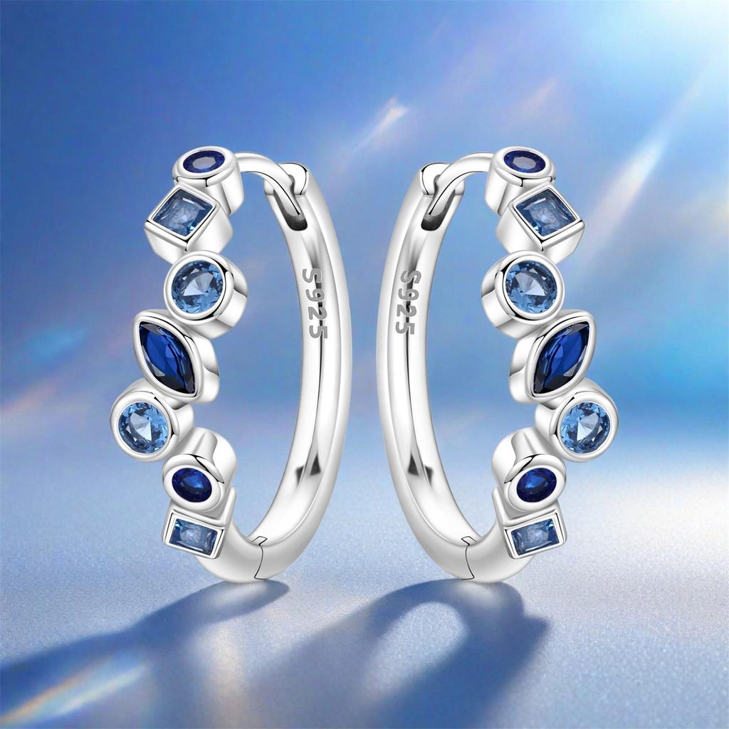 S925 Sterling Silver Blue Zircon Minimalist Earrings Hoop Earrings Women Jewelry Original Trendy Anniversary Gifts