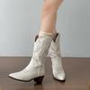 Fashion Vintage Thick Heel Women Western Cowboy Boots Fashion Slip On Shoes Embroidery Knight Mid Calf Botas Autumn Winter Women's Shoes