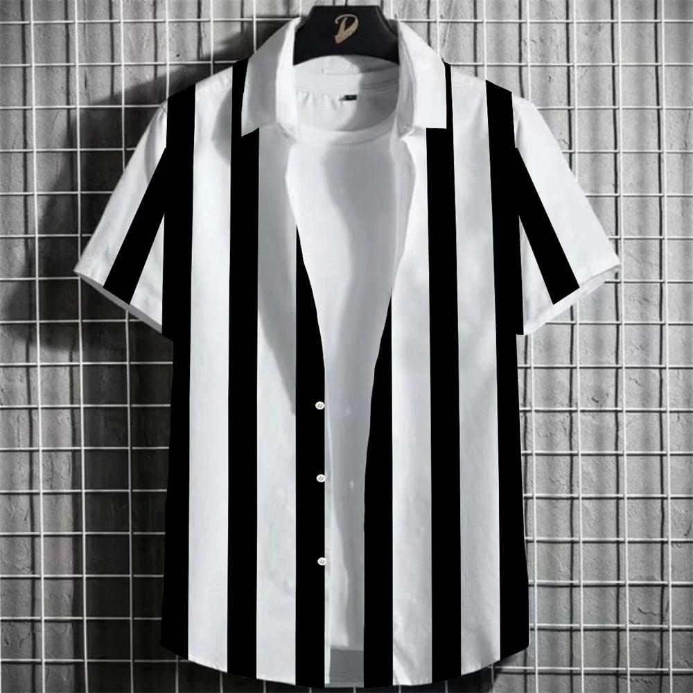Spring Summer Men Clothes Short Sleeve Stripe Shirt 3D Digital Print Casual Tops