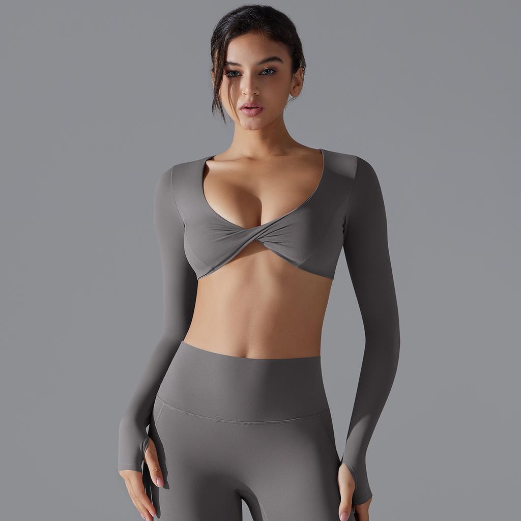 Yoga Clothing Trend Sports Gathering Long Sleeved Solid Color Slim Fit Elastic Fitness Shaping Running Training Top For Women