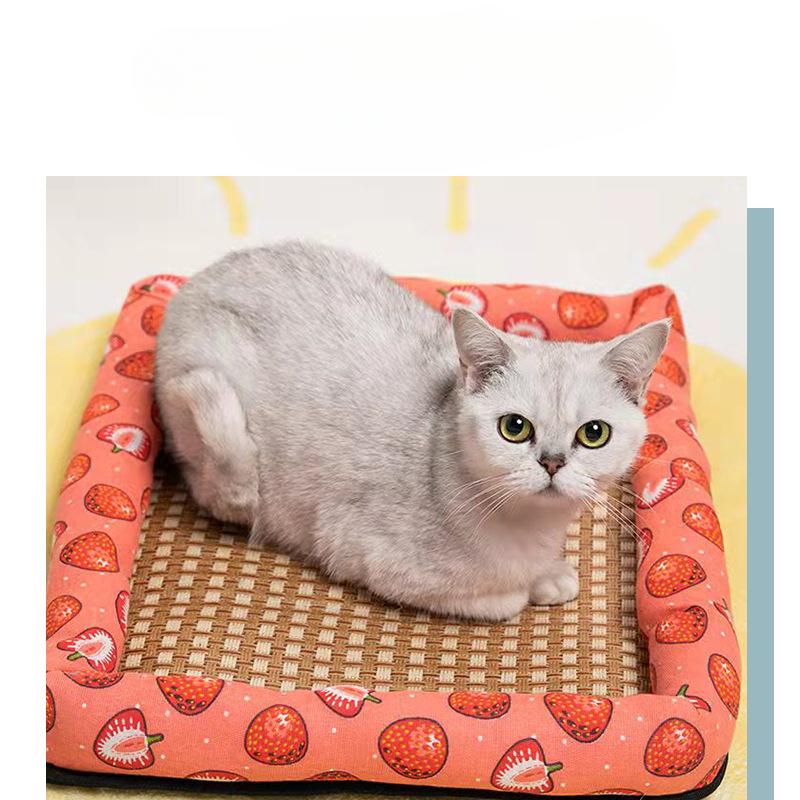 Katzennest Sommer Leinenmatte Nestmatte Kühlend Sommer Hundebett Katzenbett Rattanmatte Quadratisch Kühle Nest Kühlende Liege
