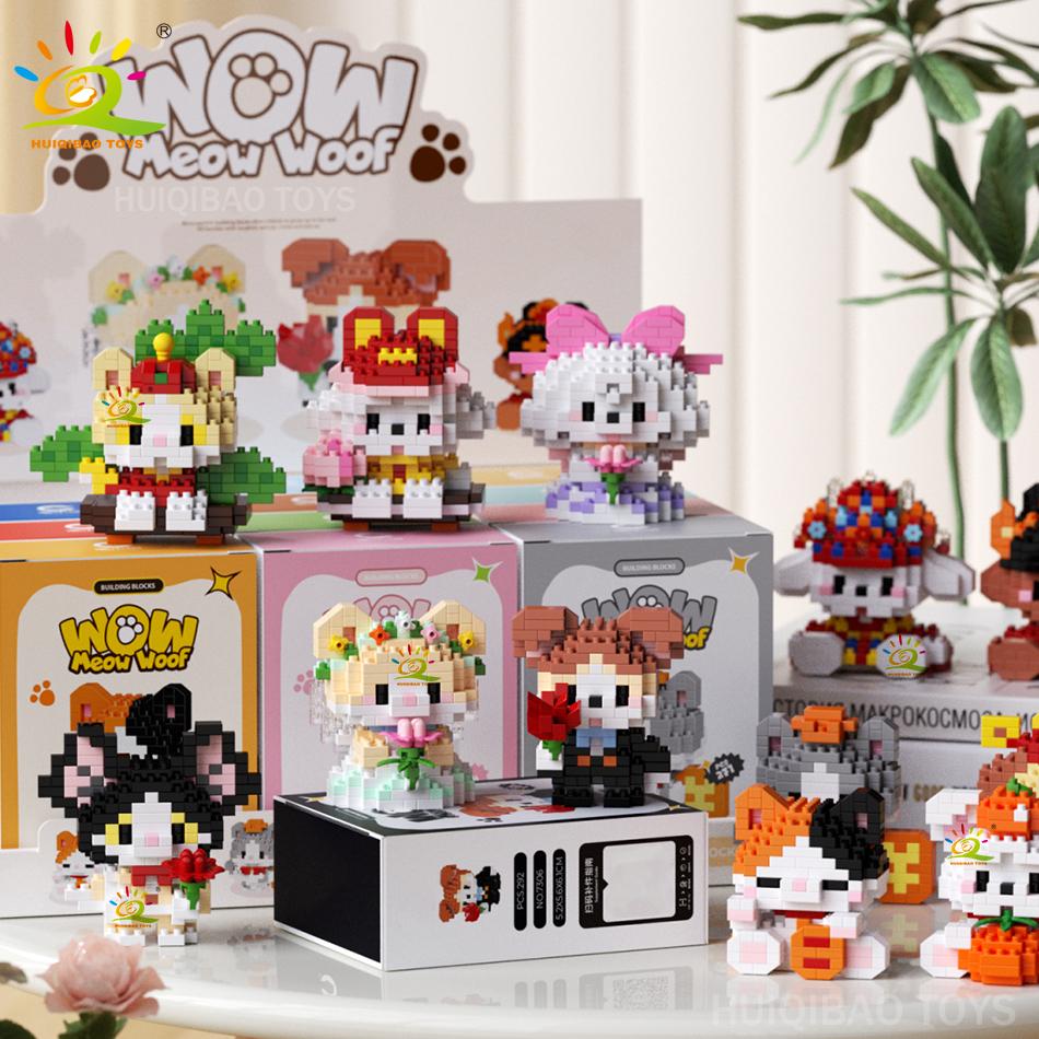 MINI Working Cat Pet Dog Micro Model Building Block Set Kids City Cartoon Animal Diamond Bricks Educational Toys Adult