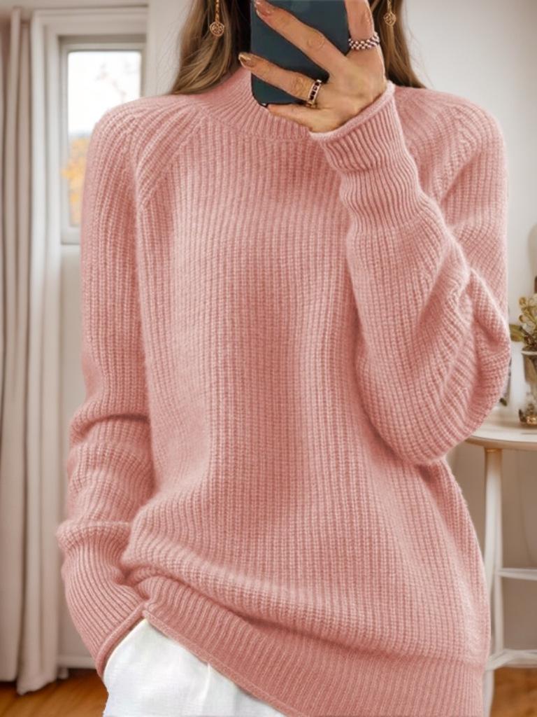 2024 Autumn/Winter Women's High Neck Solid Color Knitted Pullover Sweater - Multi-Color