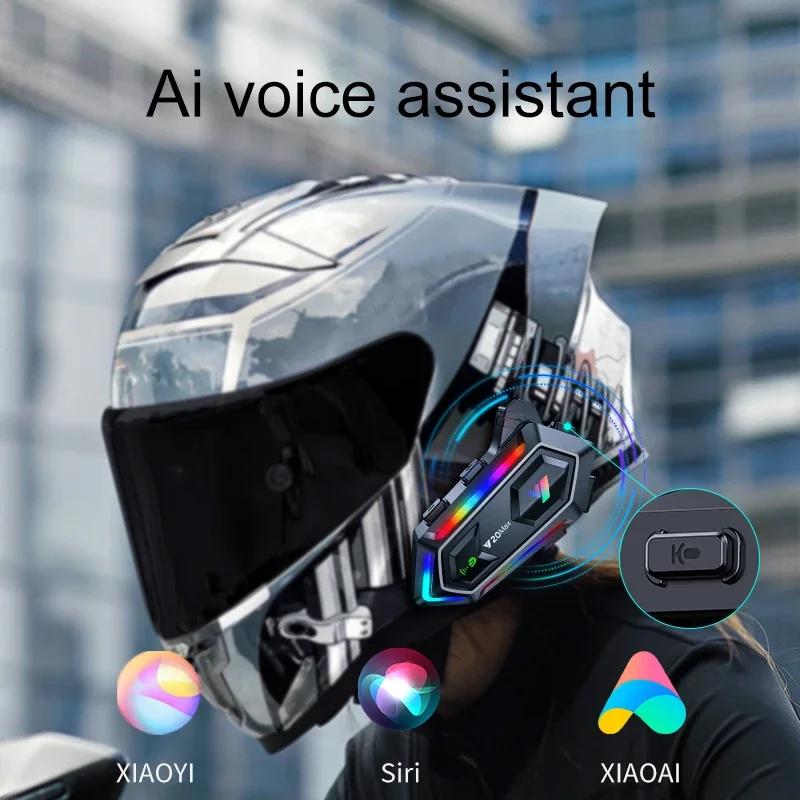 Y20 MAX Motocyklová přilba Bluetooth headset Intercom s mícháním V5.3 IPX6 Voděodolný RGB barevný světelný efekt 1000mAh baterie