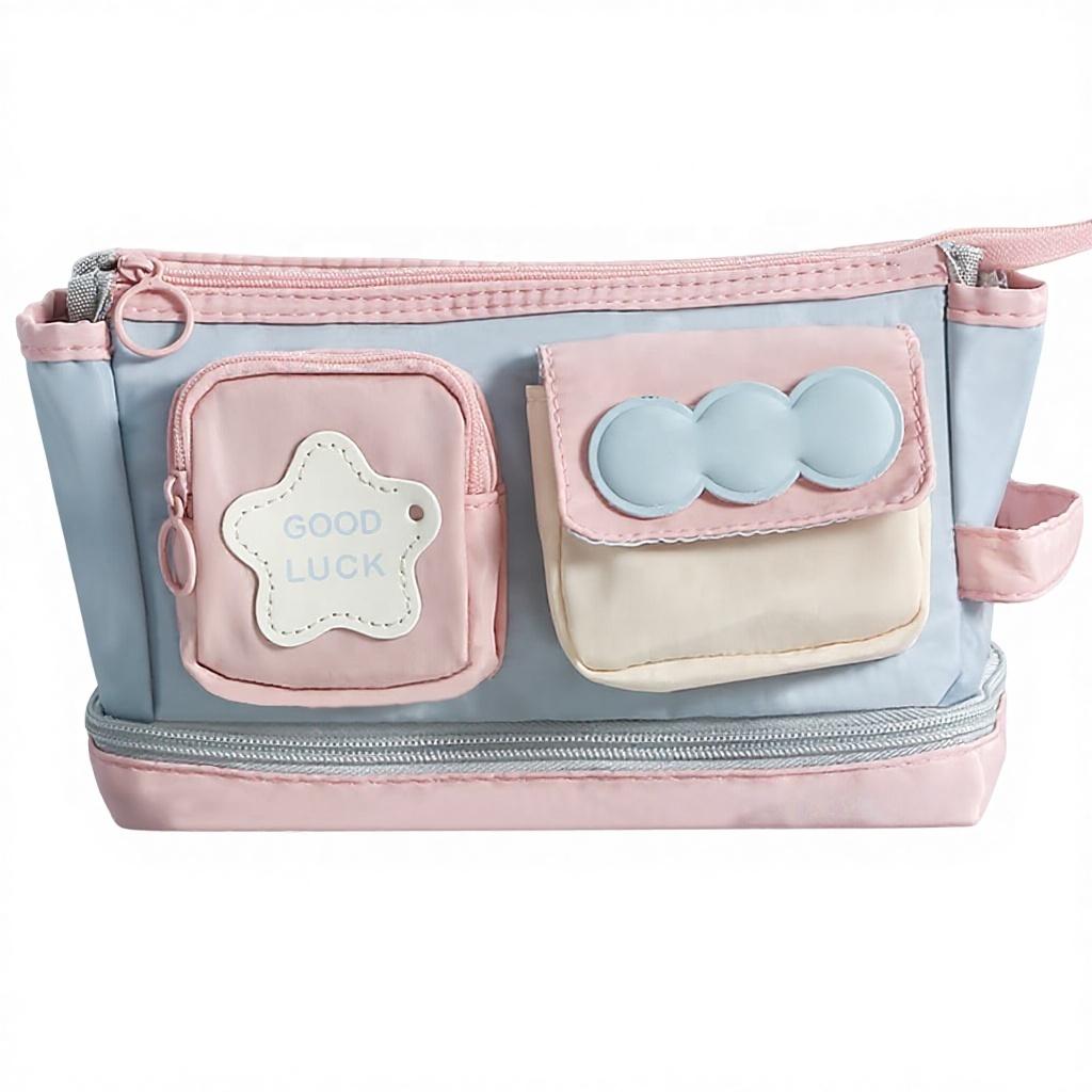 Multifunction Color Block Handle Pencil Case INS Style Cute Large Capacity Student Stationery