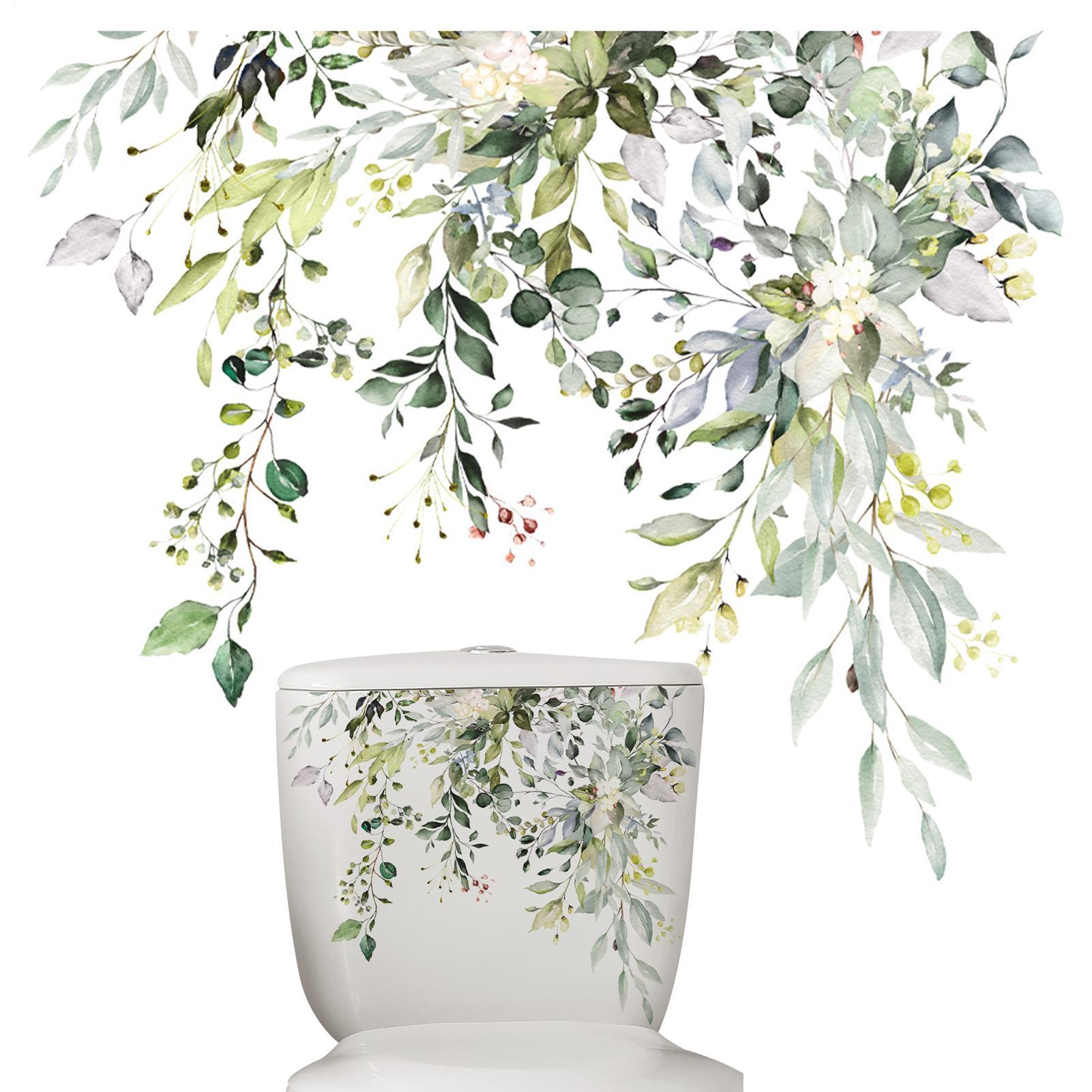 

Green Leaves Flowers Wall Sticker Self Adhesive Bathroom WC Toilet Sticker Living Room Cabinet Home Decoration Self Adhesive One Size