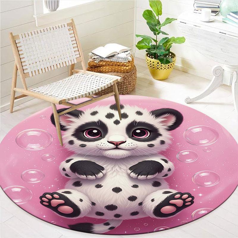 Black White Animals Round Area Rug,Carpet Rug for Living Room Bedroom Sofa Playroom Decor,Non-slip Floor Mat