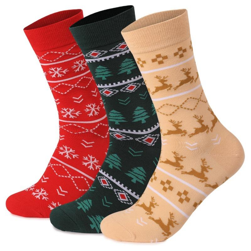 Men's Autumn and Winter New Christmas Elk Christmas Tree Snowflake Wavy Ethnic Wind Warm Sweat Absorbing Deodorant Socks