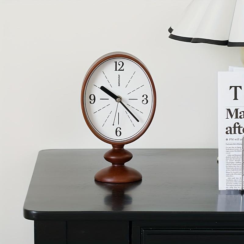 Classic Round Dial Wall Clock with Wooden Base Silent, Accurate Timekeeping, Perfect for Living Room Coffee Table or Bedroom Nightstand,