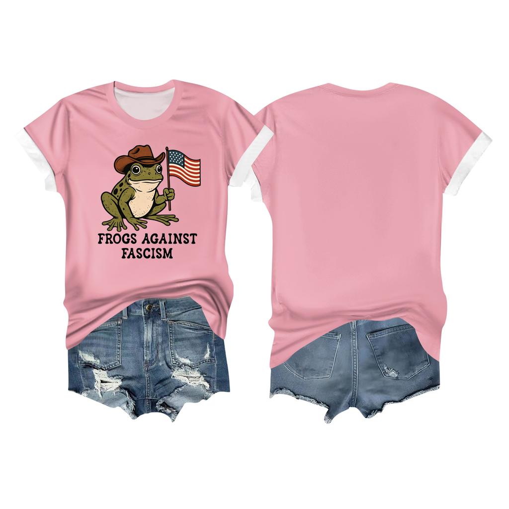 Women's Casual Printed T-shirt Round Neck Pullover Short-sleeved Top