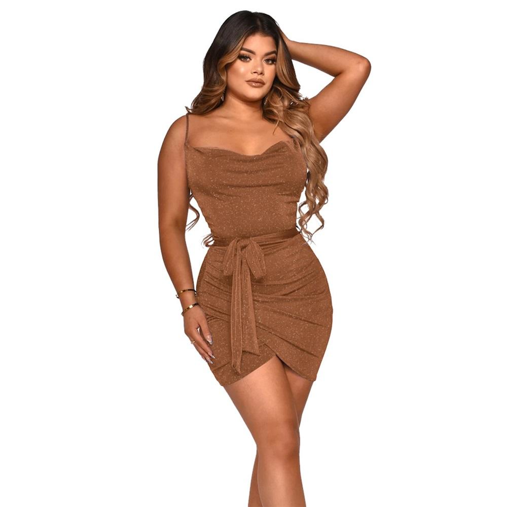 Women's sparkling sleeveless sexy suspender slim short dress