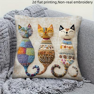 Cute Cat-Patterned 2D Flat-Printed Pillowcase for Comfort and Style Sofa Cushion Cover, Home Decoration, 2D Printing