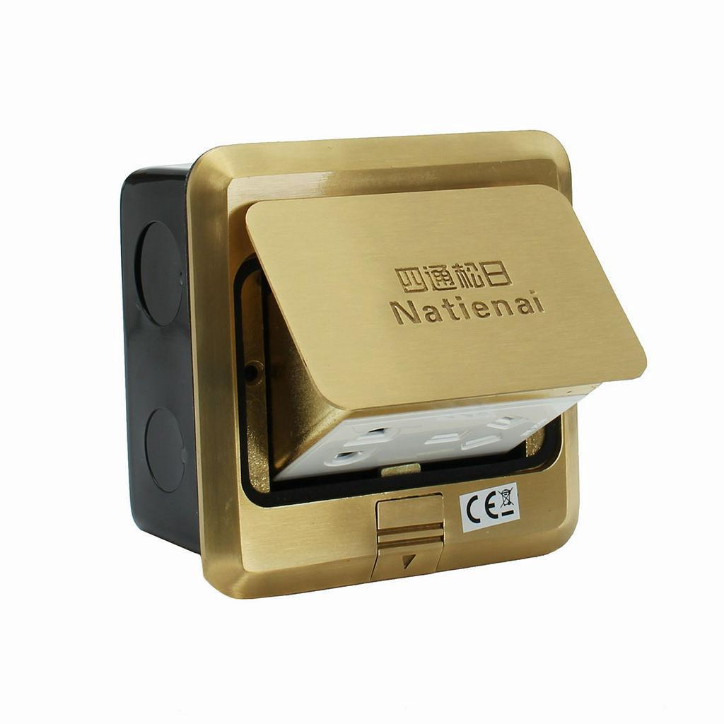 Aluminum Alloy Golden 10A Pops- Up Floor Socket Waterproof Ground Sockets Plug 2 Way Electrical Switches Power Outlet 2500W