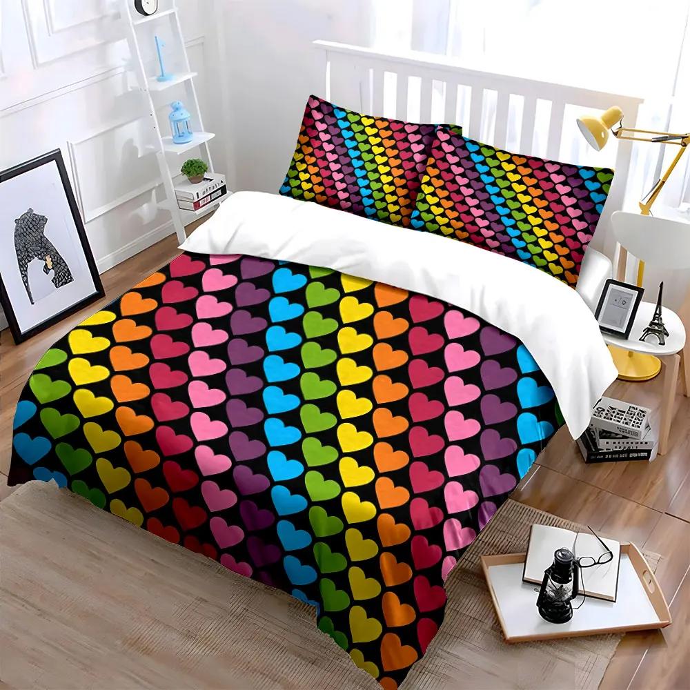 Colorful Heart Pattern Decor Set Soft Comfortable Duvet Cover Bedding Set Included 1*Duvet Cover & 2*Pillowcases gift