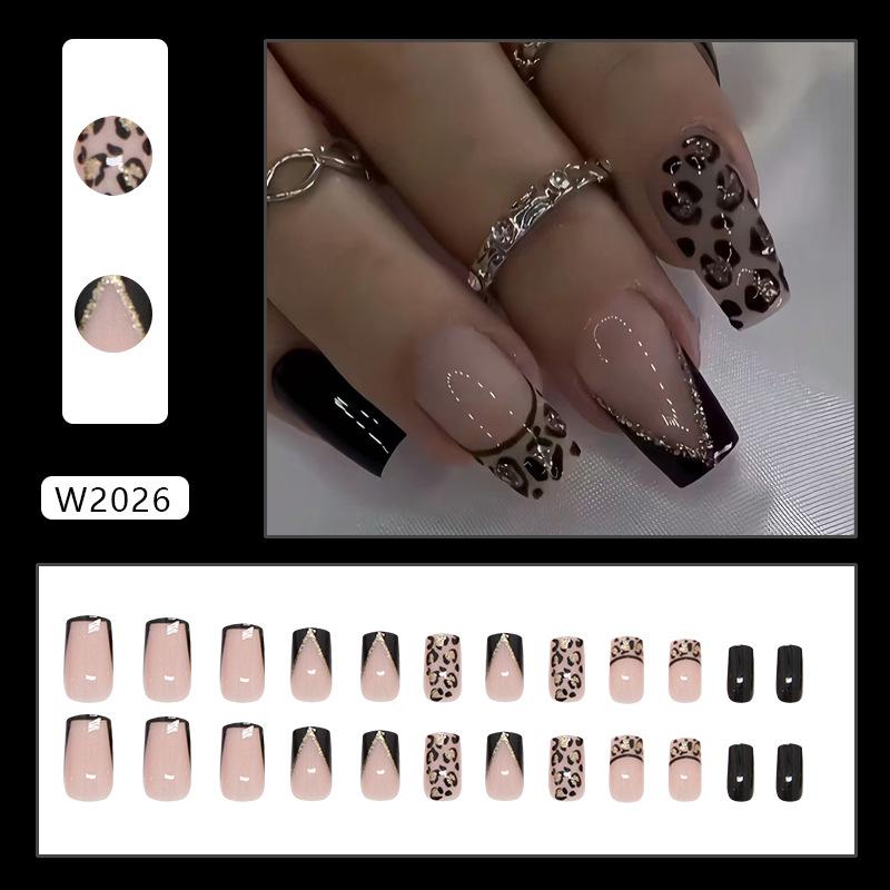 Dark leopard print fine flash oblique sweet cool wearing armor 24 pieces press on nails