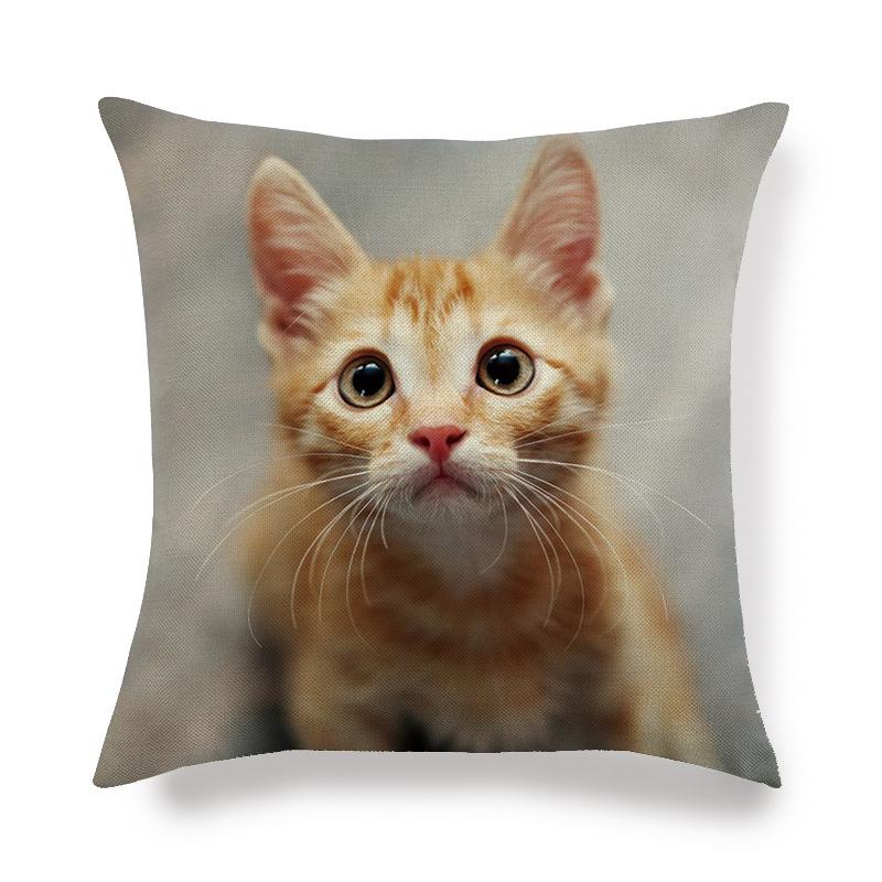 Cartoon Cat Pattern Series Super Soft Cotton and Linen Material Pillow Cover for Home Sofa Decoration Pillow Cover