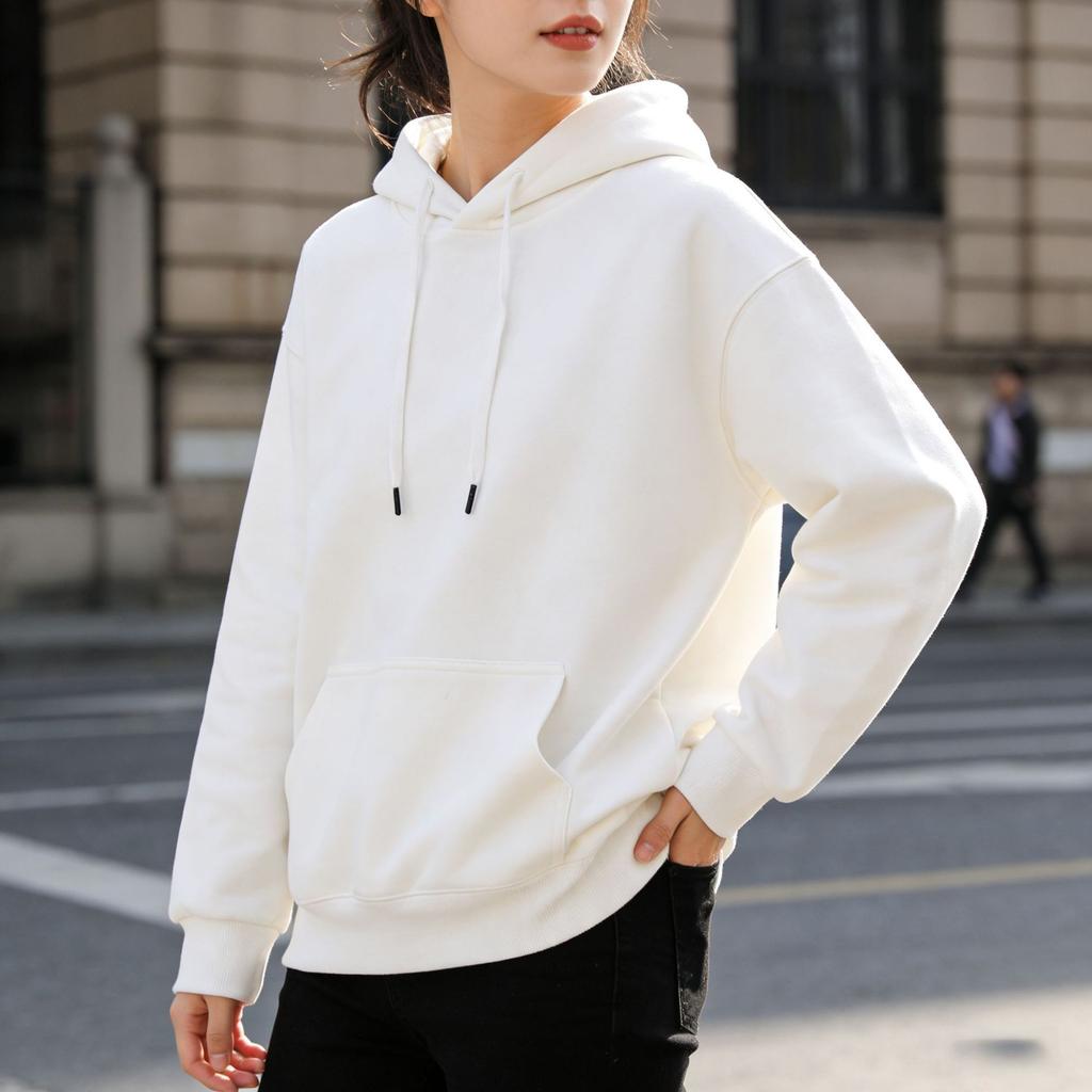 2025 autumn and winter new hooded sweater women's solid color college style loose casual velvet popular trendy brand Japanese and Korean style