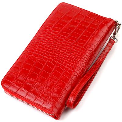 Functional Clutch for Women Made of Genuine Leather with Crocodile Effect CANPELLINI 21920 Red