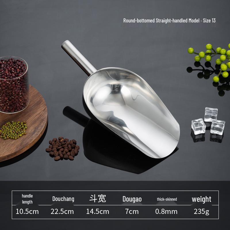 Stainless Steel Multipurpose Scoop with Extended Hanging Handle for Ice, Rice, Dried Fruit, Candy, and Flour.