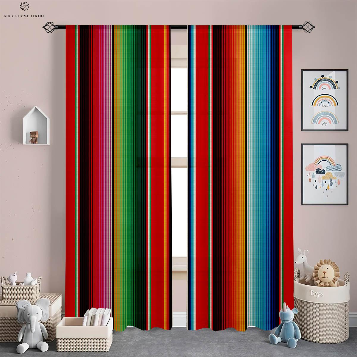 

Watercolor Rainbow Stripe Printed Drapes, Polyester Fiber, Bedroom, Living Room, Study Room, Decorative, 2 Pieces Q19488QQ-W50xH130(CM)x2PCS&Rod pocket