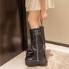 Muffin thick-soled black long boots, new models in autumn and winter 2025, small versatile round head thin boots, women's shoes
