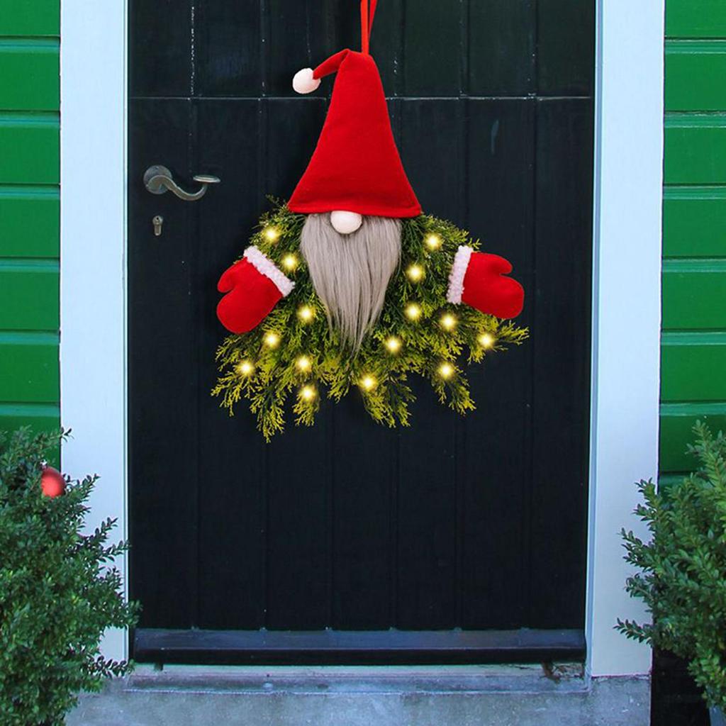Christmas Wreath Gnome With LED Lights Gnome Christmas Wreath With Lights For Indoor Window Fireplace Shelf Bedroom Living Room
