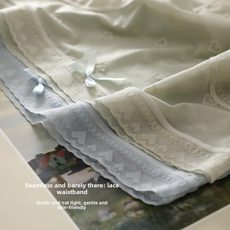 Women's Summer Ultra-thin Jacquard Love Bow-net Yarn Ice Silk Trackless Mid-waist Triangle Briefs