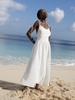 Solid Backless Beach Sling Dresses Women Summer Vintage V-neck Sleeveless Loose A-line Dress