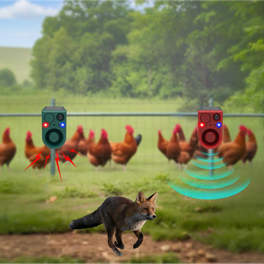 Ruosheng Solar-Powered Alarm with Remote Control, Ultrasonic Strobe, Voice Alerts, and LED To Repel Animals