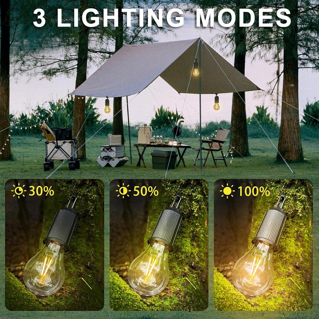Rechargeable LED Camping Light Type-C 150LM Waterproof Tent Lantern with Hook 3 Light Mode for Hiking Fishing Emergency Outdoor