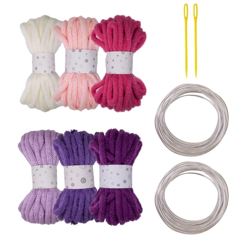 

6Pcs Colorful Polyester Rope Big Eye Needle and Sculpting Wire 7mmX5Meters Hollow Braided Rope For Art Craft Knitting