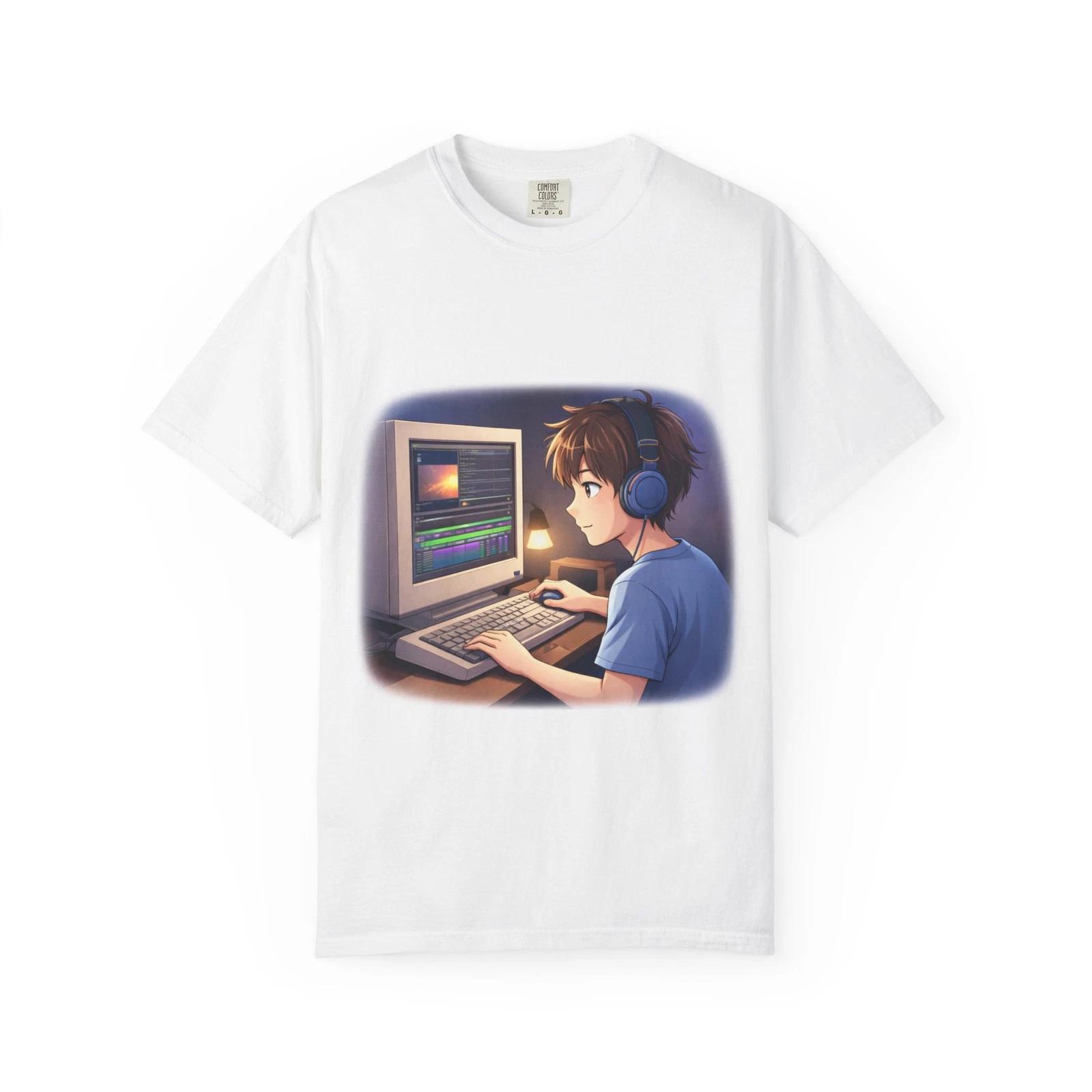 Boy at Computer T-Shirt | Gamer Kid Illustration S