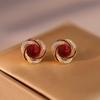 S925 Silver Red Pearl Stud Earrings - Elegant, Fashionable, Retro Accessory