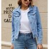 Dámské džínové bundy Móda Žena Ležérní Dlouhý rukáv Klopa Pevný knoflík Dolů Hrudník Kapsa Slim Jean Jacket Podzim Zimní kabát