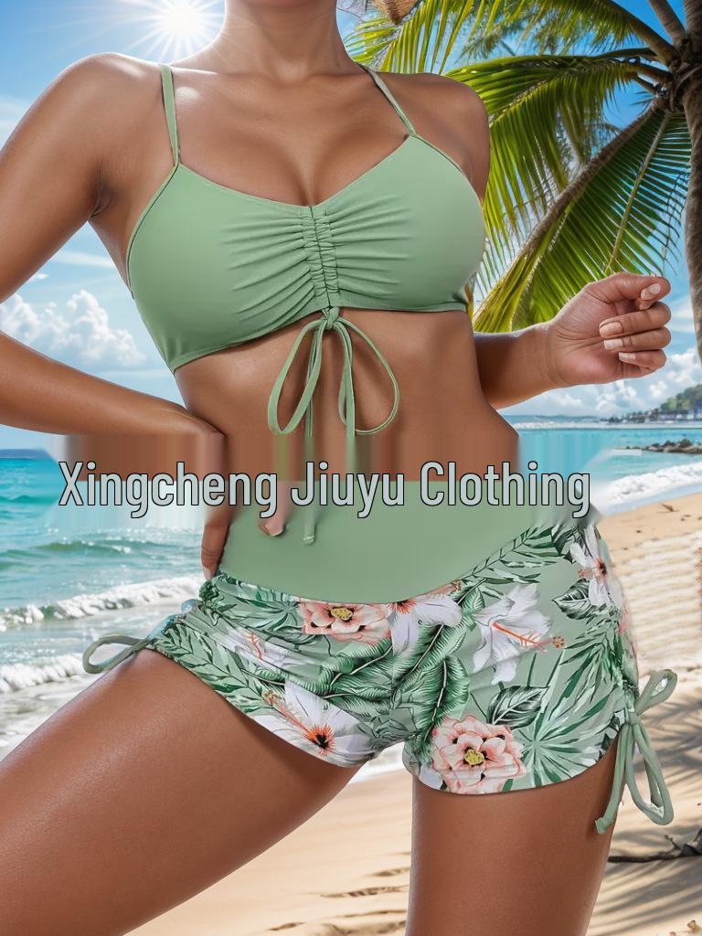 

2024 Женский купальник бикини из двух частей больших размеров - Европейский и американский стили Small зелёный