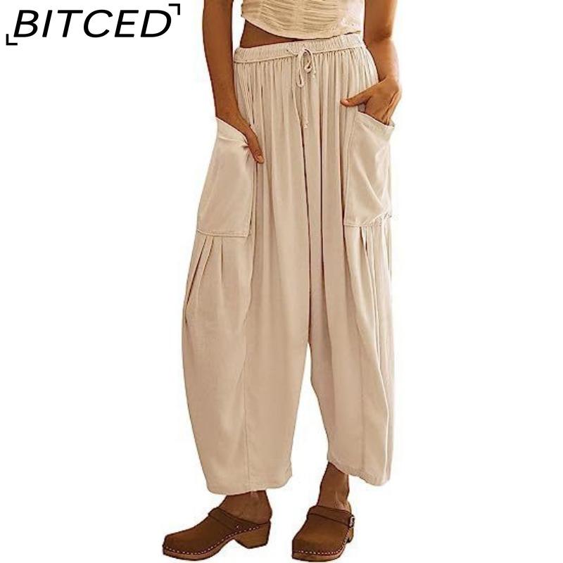 BITCED Damenmode, lässig, einfarbig, bedruckt, hohe Taille, Hosen und Caprihosen