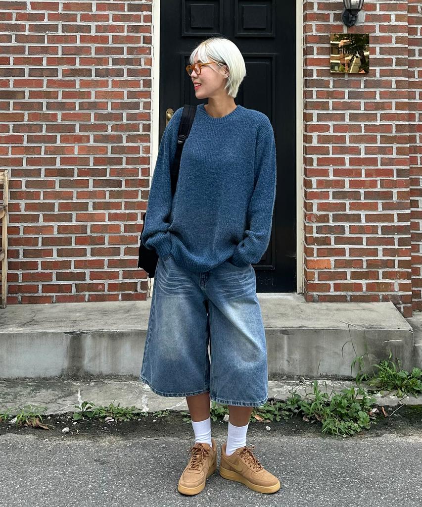 BLOND9 Crew Neck Rib Knit Sweater_Melange Blue (Type A)
