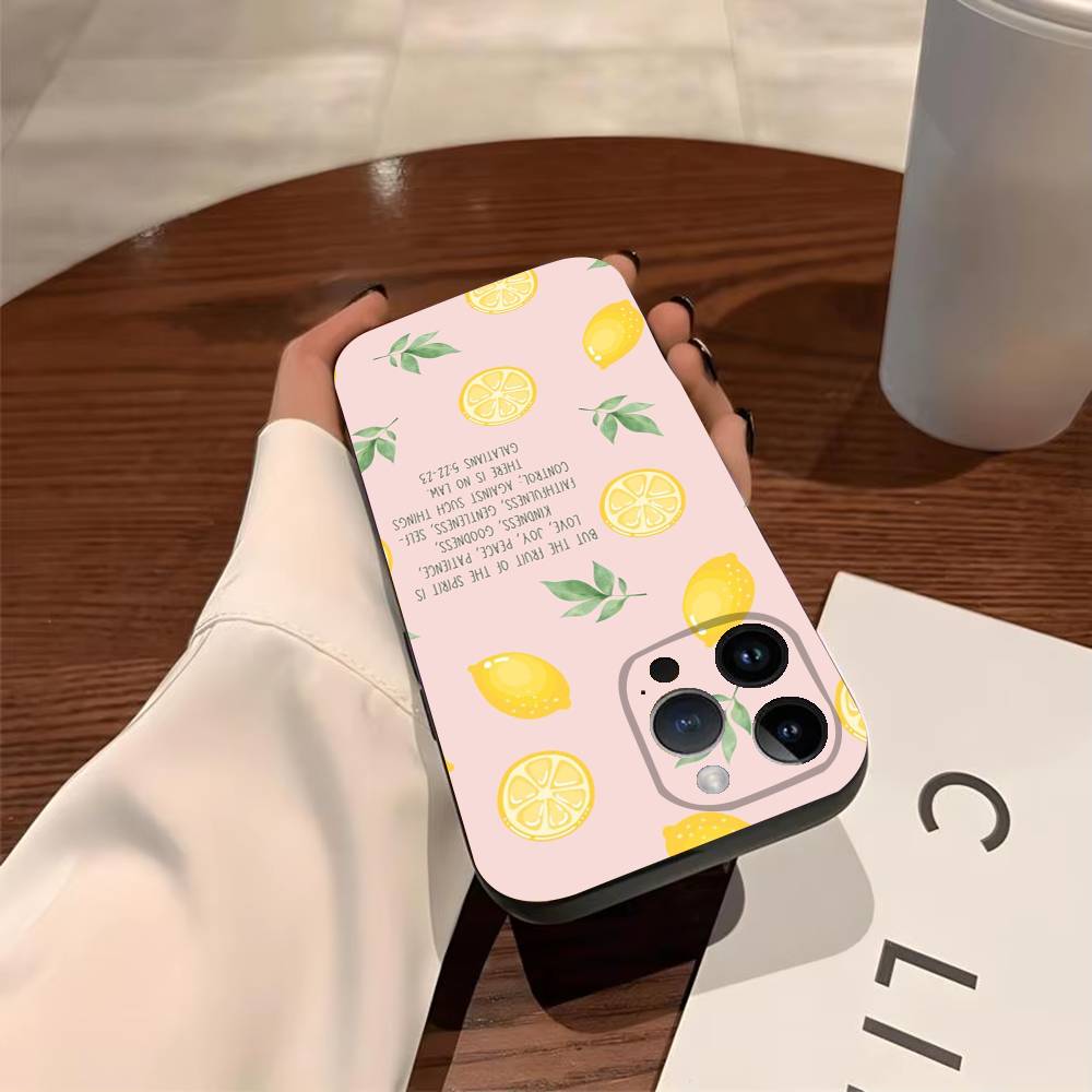 

Flower Leaves Lemon Phone Case For iPhone 17,16,15,14,13,12,11,Pro,X,XS,Max,Plus,Soft Black Cover iPhone14ProMax