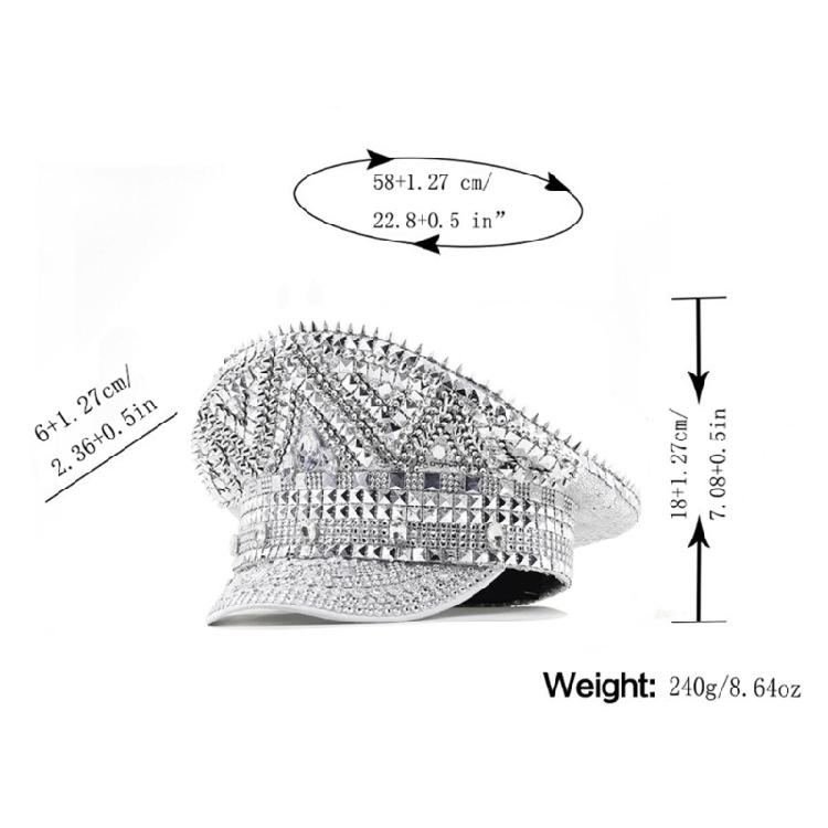 Gleaming Headwear Hat Sparkly Captain Hat Crystal Sailor Hat for Music Festivals
