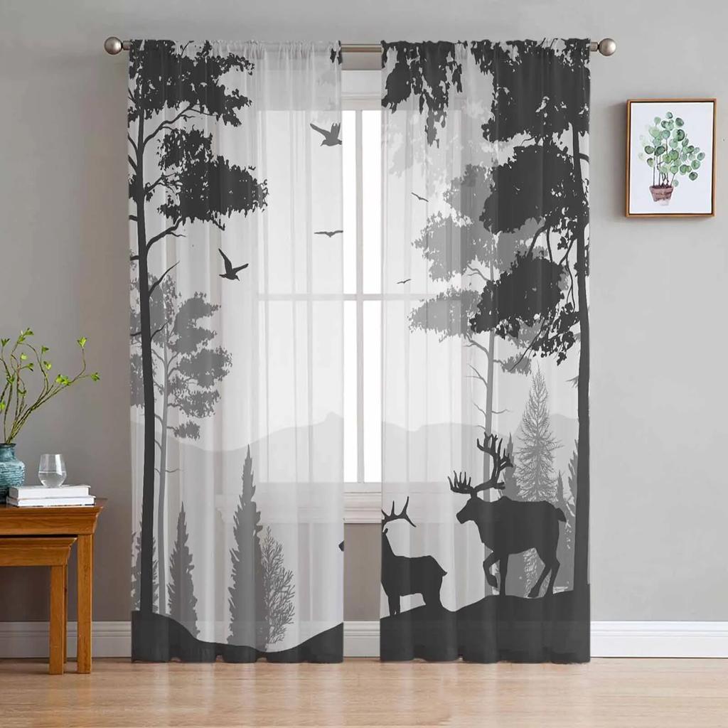 Forest Deer Creek Tulle Curtains For Living Room Sheer Curtain For Bedroom Window Blinds Voile Curtains