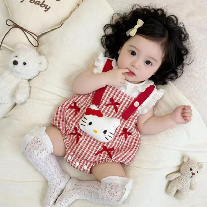 Baby Girl 2-Piece Set Thin Short Sleeve Top Overalls Cute Princess Style