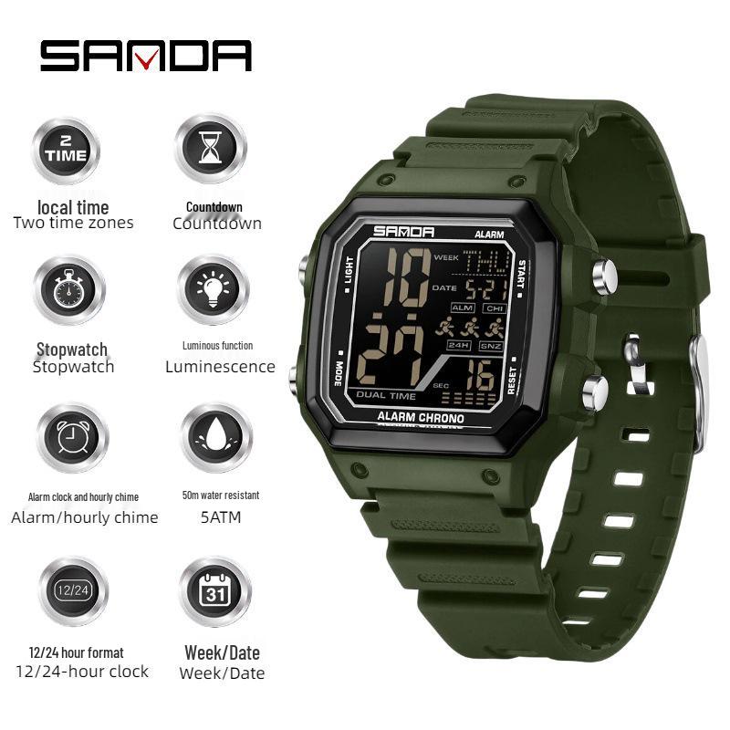 Sanda Sports Waterproof Square Electronic Watch for Teens - Unisex Fashionable and Simple Design