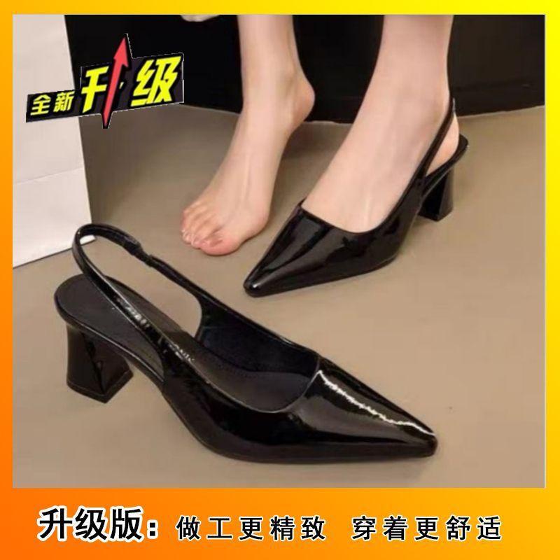 Internet celebrity explosion versatile thick heel pointed empty sandals soft leather high heels temperament shoes women 2025 summer and autumn new
