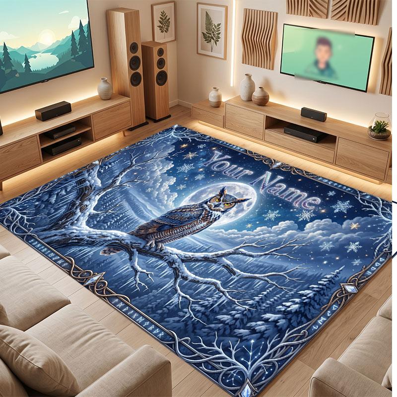 Christmas Winter Theme Crystal Velvet Floor Rug Personalized Custom Name Text Warm Carpet Home Decoration