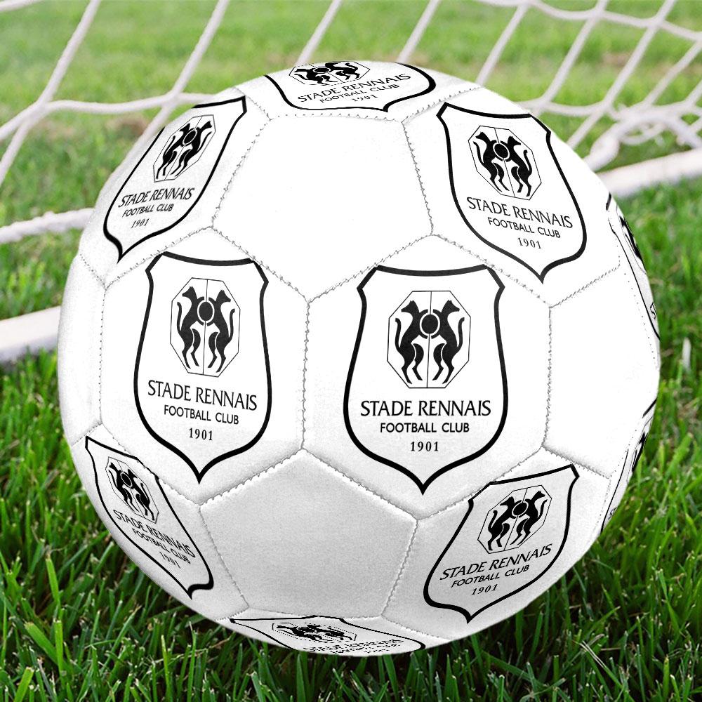 Stade Rennais FC Size 5 Soccer Ball, Machine-Stitched PVC, Durable & High Bounce, All Ages Fit, fan merchandise, matches & outdoor use.
