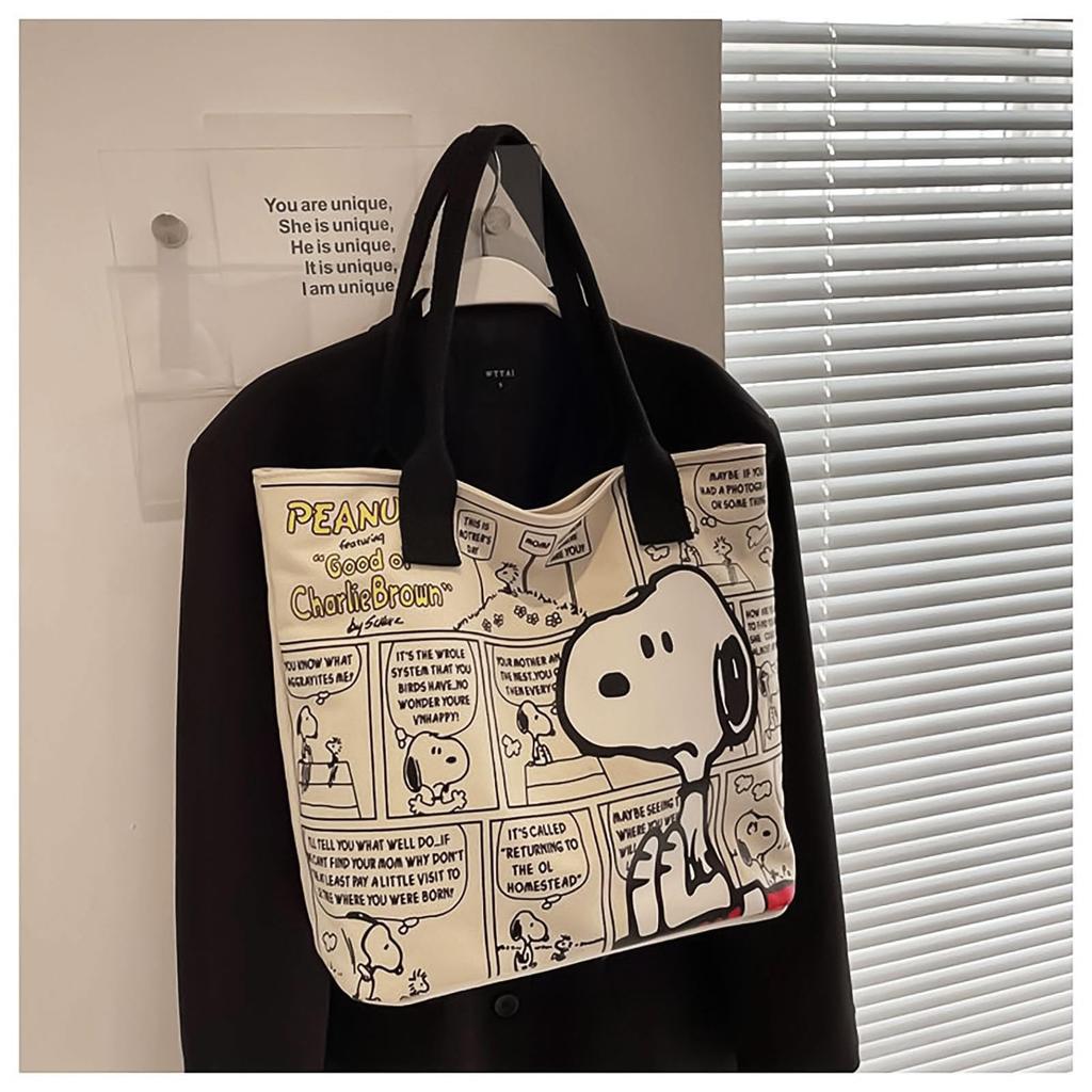 [hgTUP] Snoopy Tote Bag, Canvas Tote Bag, Large Capacity, Snoopy Shoulder Bag, Canvas Tote Bag with Zipper and Interior Pocket, Eco Bag, Meeting Bag,