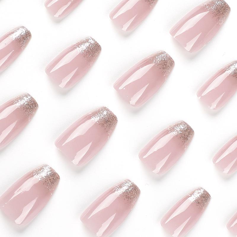 24 Teile/satz Schnelle Nägel Kurze Ballett Glitter Falsche Nials Aufkleber Tragbare Wasserdichte Maniküre Fertig Nägel