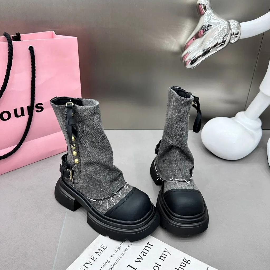 Damesko Ankel Cowboy Chelsea Støvletter Vinter Mote Plattform Gladiator Goth Sko 2024 Ny Chunky Motorsykkel Dame